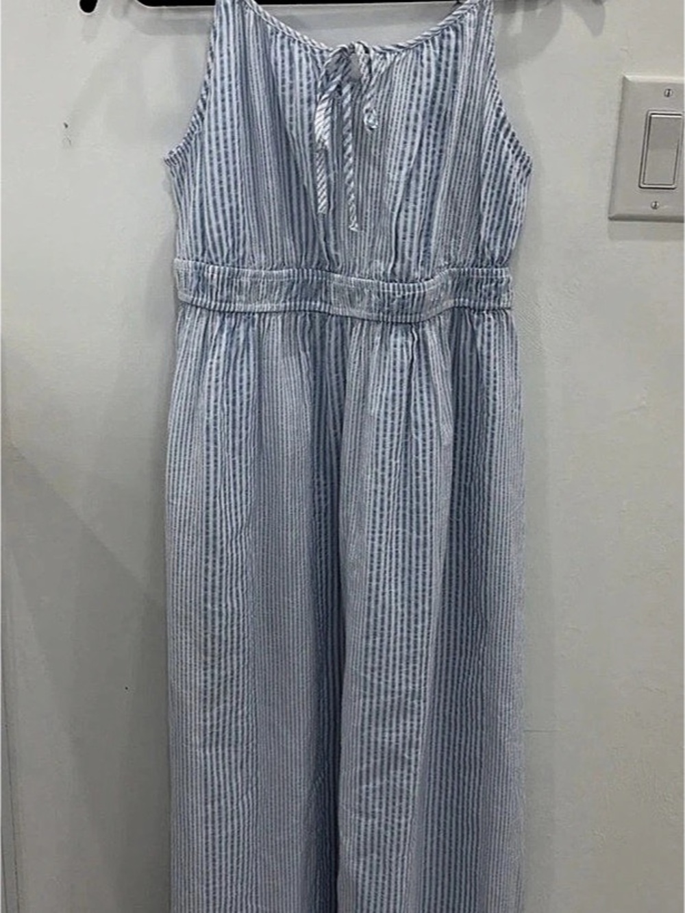 NWT LOFT Striped Seersucker Tie Front Maxi Dress Blue & White XS